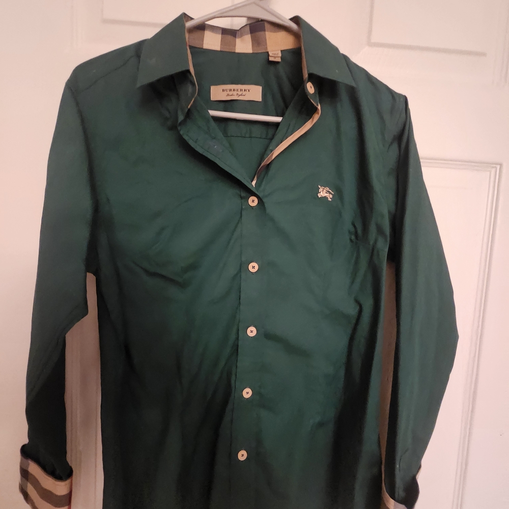 Burberry Women Green Button-Down Shirt Sz M